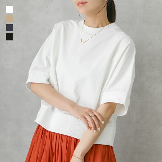 カットソー レディース トップス Tシャツ プルオーバー 半袖 5分袖 クルーネック 大人カジュアル 上品 きれいめ ベーシック ラフ キレカジ 上品 きれいめ おうちで洗える 春 夏 オシャレウォーカー【メール便不可】【20】