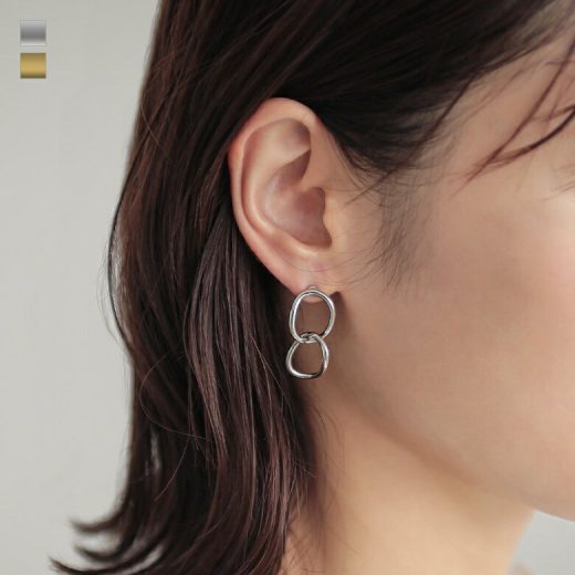 ピアス レディース アクセサリー イヤーアクセサリー オーバルピアス 2連チェーン風 華奢 シルバー ゴールド 大人カジュアル きれいめ 上品 シンプル オールシーズン]◇※メール便可※【2】