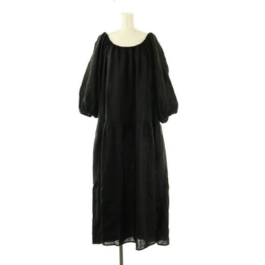 【中古】マイラン MYLAN Linen Volume Sleeve Dress ドレス ワンピース リネン F 黒 /MI ■OS レディース 【ベクトル 古着】 250610