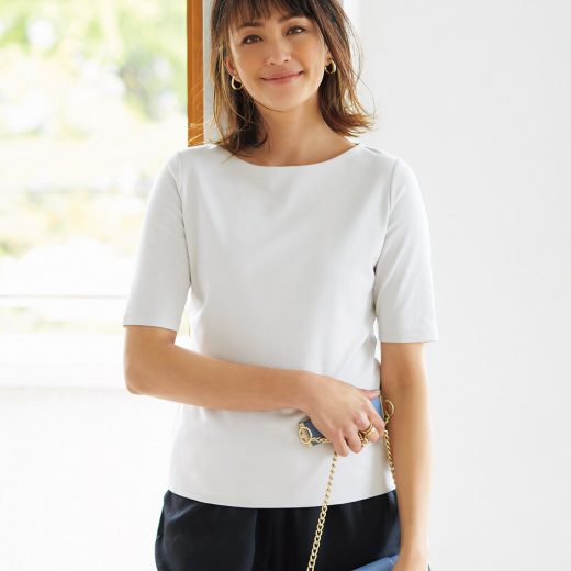 【ドゥクラッセ】 ボートネック ／ 5分袖 ・ DoT（58cm丈) レディース ( S〜5L ) 30代 40代 50代 大人、輝く服 【DoCLASSE】