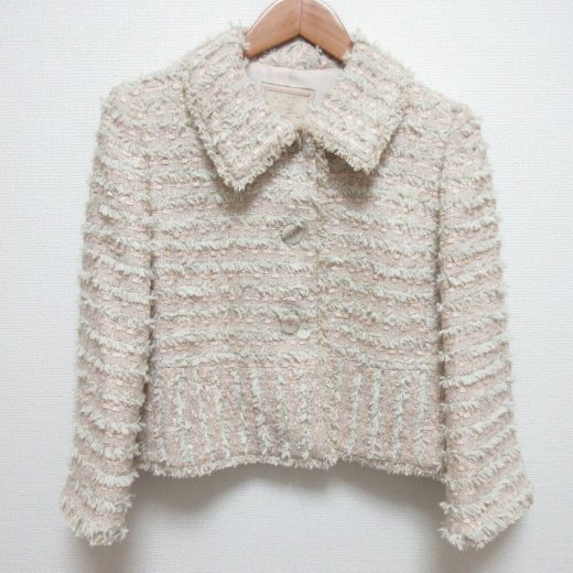 【中古】美品 FOXEY BOUTIQUE フォクシーブティック Jacket Peach Shake ツイードジャケット 40746 サイズ40 ピンクベージュ レディース Luxs ブランド古着のリュクス