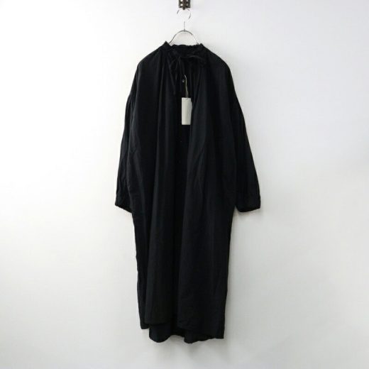 ネストローブ nest Robe コットンラミーバルーンスリーブワンピース F ブラック/綿麻 ギャザー ワイド 幅広 チュニック【2400014445534】【中古】