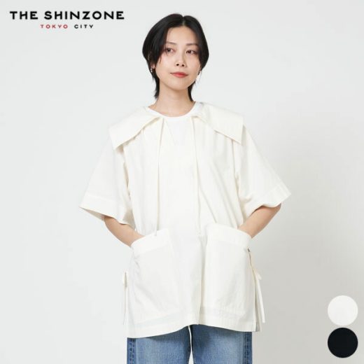 [クーポン対象]【25SS新作】シンゾーン SHINZONE セーラー カラー ブラウス SAILOR COLLAR BLOUSE レディース トップス 半袖 チュニック スリット リボン ネップ シルク コットン 25SMSBL13 [ 2025 SS 春 夏 ]