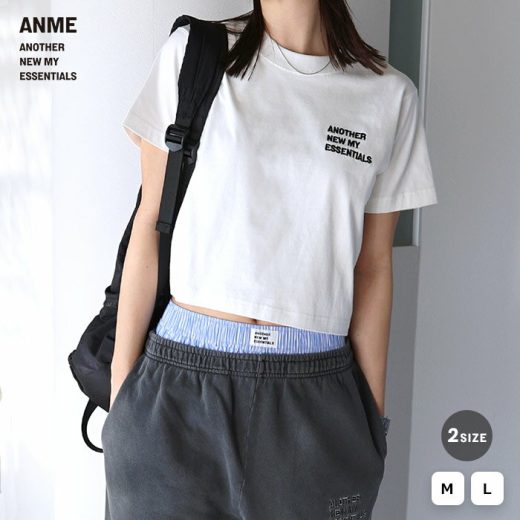 【メール便C】【一部予約】ANME エンブロイダリー ロゴ ショート丈 Tシャツ レディース トップス ロゴtシャツ ミニtシャツ カットソー 半袖 クルーネック 短丈 綿100％ ロゴ刺繍 カジュアル シンプル M L 春夏 春 夏 秋 ANME アンメ