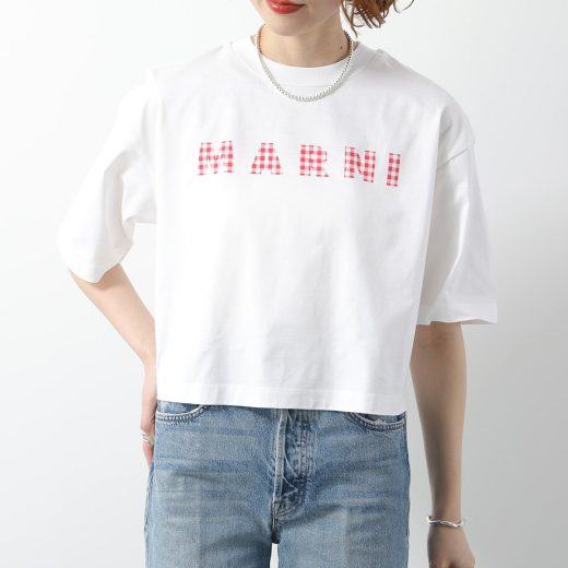 MARNI マルニ Tシャツ THJE0333P6 USCX52 レディース 半袖 カットソー コットン ロゴT クロップド丈 クルーネック G1W01/LILY-WHITE【dc_kikaku】