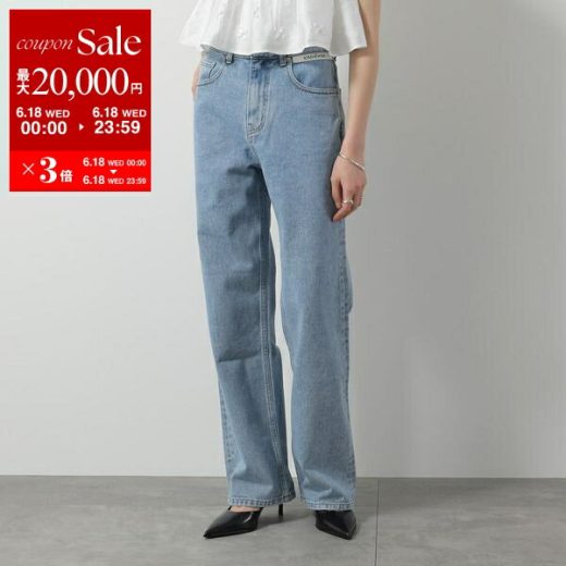 【6/18限定・最大2万円OFFクーポン配布中】KIMHEKIM キムヘキム ジーンズ KHK-JN011 レディース デニムパンツ コットン ワイド ストレート ハイライズ ロゴ ジーパン Gパン SB/SKY-BLUE【po_sannn】