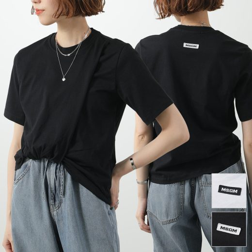 MSGM エムエスジーエム Tシャツ MDM114 257002 レディース 半袖 カットソー コットン ドレープ クルーネック ロゴラベル リラックスフィット カラー2色【po_sannn】