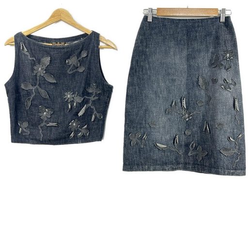 【中古】FENDI jeans(フェンディ) スカートセットアップ デニム/フラワー(花) ネイビー×ダークグレー