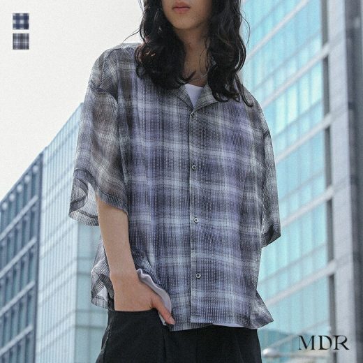【全品送料無料】シャツ メンズ トップス 半袖 カジュアルシャツ 羽織 チェック柄 メッシュ レイヤード 重ね着 透け感 オープンカラー 開襟 チェックシャツ 春 夏 オシャレウォーカー※メール便可※【5】