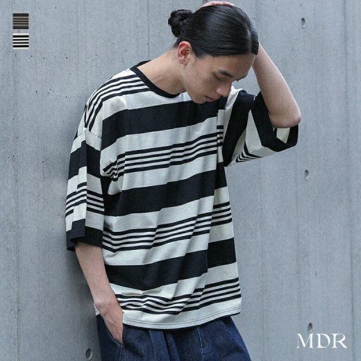 Tシャツ メンズ トップス 半袖 カットソー ボーダー柄 マルチボーダー クルーネック 綿混 配色 ボックスシルエット ボーダーT 春 夏 オシャレウォーカー※メール便可※【10】