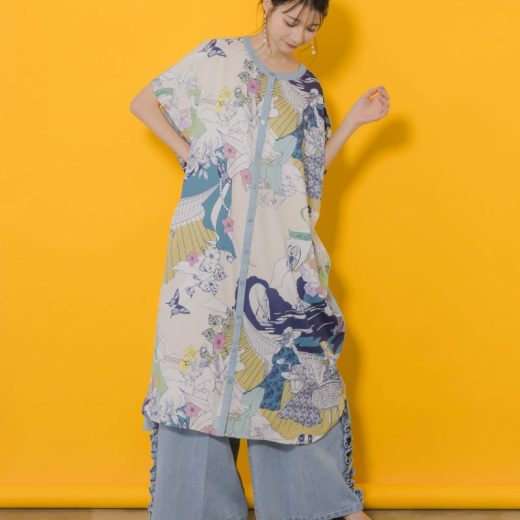 is ScoLar イズスカラー 異素材切替 ティータイム柄 前開き ワンピース 夏 レディース 羽織 UV 冷房対策 おしゃれ 30代40代
