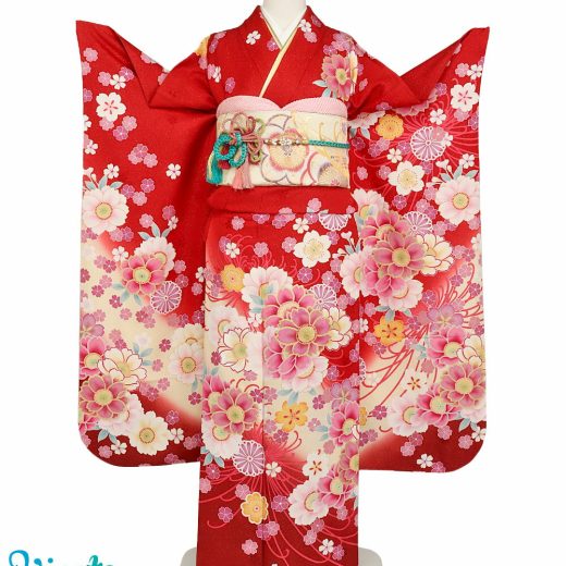 【レンタル】 振袖 フルセット 振袖レンタル ＜ 八重桜 / 赤 ＞ 往復送料無料 成人式 結婚式 披露宴 結納 女性 振り袖 振袖セット 安い コスプレ レトロ プレタ 正絹 着物