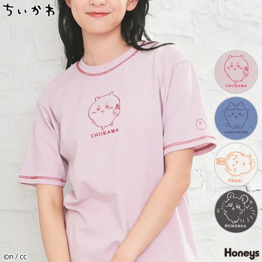 ＼期間限定クーポン配布中♪／ちいかわTシャツ トップス Tシャツ 半袖Tシャツ カットソー 半袖 キャラクター 刺繍 プリント グッズ クルーネック 綿混 Chiikawa レディース Honeys ハニーズ ちいかわ／Tシャツ