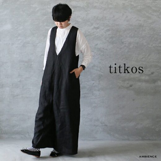【10%OFFクーポン配布中】Titkos ティトコシュヨーロッパリネンの サロペット M日本製 レディース ブラック 送料無料 パンツ