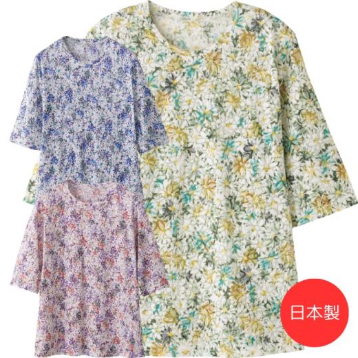 シニアファッション レディース トップス 春夏 Tシャツ 【 5分袖オパール花柄Tシャツ A18 】 プレゼント ギフト シニア レディース 祖母 おばあちゃん 50代 60代 70代 80代 90代