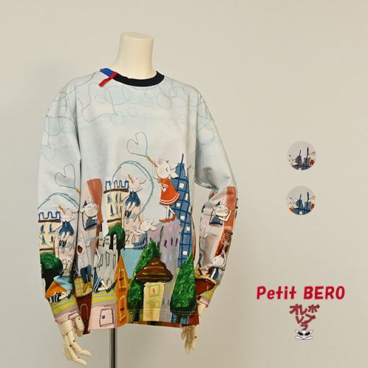 【★★】 オレボレブラ OLLEBOREBLA アルベロベロ ぶたさん シャボン玉 パネルプリント ミニ裏毛 クルーネック カ ットソー 2025春 M グレー ブルー