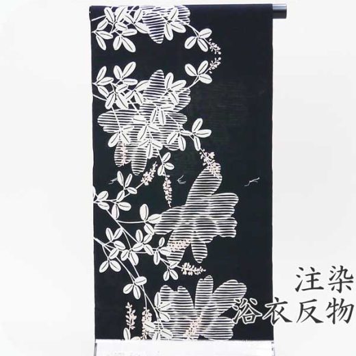 注染本染め 婦人浴衣反物《黒》桐模様
