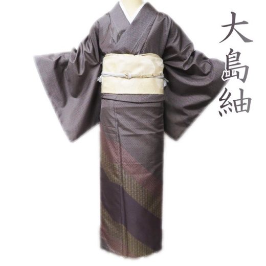 【 未使用 】 大島紬 着物 正絹 袷 セミフォーマル 樺茶色 多色 身丈158cm 裄67cm M A1100-8 [和服 きもの 紬 普段着 kimono アウトレット 送料無料 きもの北條]