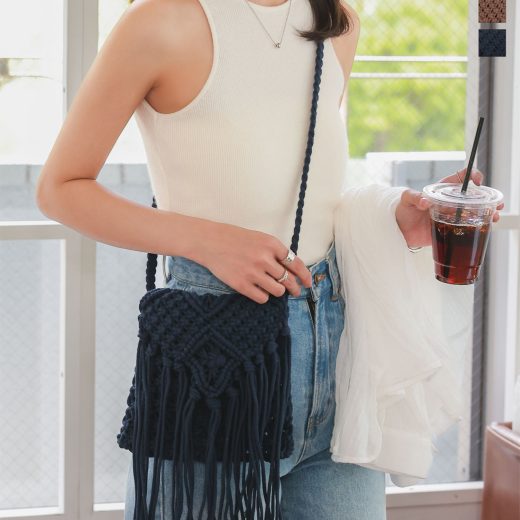 ≪6/5 新発売!!2990円 送料無料≫ バッグ カバン かばん ショルダーバッグ ポシェット [B1618] レディース 20代 30代 40代 フリンジ クロシェ ニット 夏バッグ サマーバッグ ミニバッグ サブバッグ 肩掛け 斜め掛け ファスナー付き アイボリー ブラウン ネイビー【送料無料】