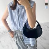 ケープカラーノースリーブ シャツ レディース ノースリ ノースリシャツ バンドカラー ハイネック ケープ チュニック丈 体型カバー お尻 お腹 マタニティ 骨格ウェーブ ストライプ オフィス 夏 夏服 シンプル おしゃれ [C7230]