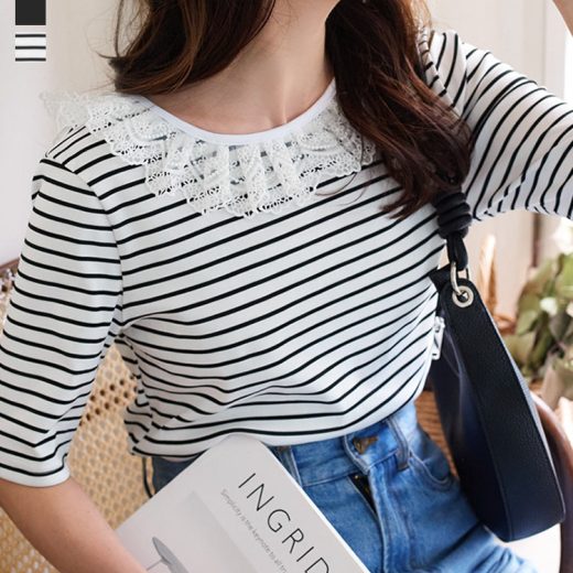 ≪6/1 新発売!!2590円 送料無料≫ Tシャツ レディース 半袖 5分袖 夏 レース襟 [C7535] トップス おしゃれ かわいい 大人可愛い 20代 30代 40代 前後 2way マルチウェイ カットソー 半袖 五分丈 二の腕 レース 深Uネック クルーネック ボートネック 白 黒【送料無料】