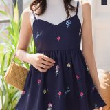≪6/26 新発売!!2990円 送料無料≫ キャミソール ビスチェ レディース 夏 ハートネックフラワープリントキャミトップス [C7551] 20代 30代 40代 トップス キャミ キャミトップス セットアップ 花柄 フラワー柄 プリント 重ね着 レイヤード ペプラム ネイビー【送料無料】