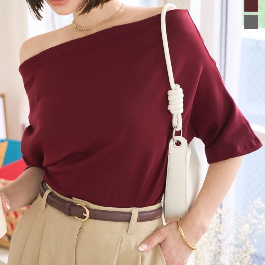 ≪6/16 新発売!!1990円 送料無料≫ オフショルダー Tシャツ [C7580] レディース 20代 30代 40代 カットソー 半袖 オフショル ワンショル ギャザー 白 赤 グレー ホワイト レッド ボルドー チャコール 無地 シンプル カジュアル ガーリー 可愛い【送料無料】【メール便】