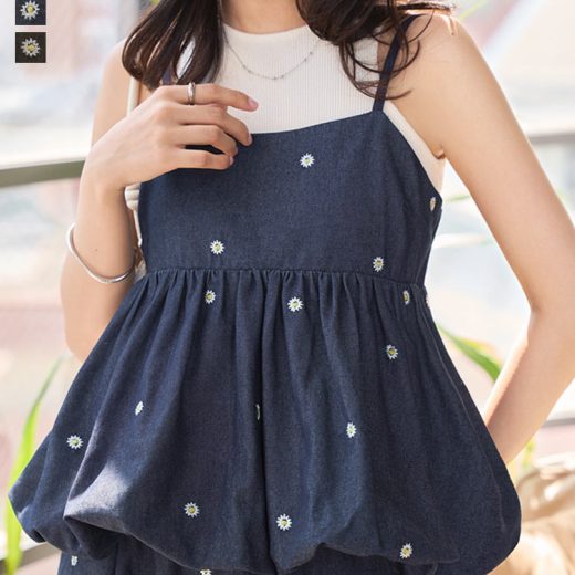 ≪7/1 新発売!!3990円 送料無料≫ キャミソール ビスチェ レディース 夏 刺繍デニムバルーンキャミトップス [C7583] 20代 30代 40代 トップス セットアップ キャミ キャミトップス 重ね着 レイヤード デニム デニムトップス 刺繍 花柄 フラワー 総柄 ペプラム【送料無料】
