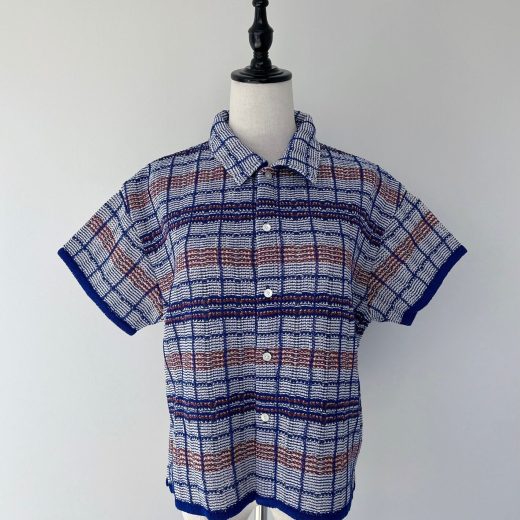 【COOHEM】 SUKASHI CHECK TWEED SHIRT コーヘン 透かしチェック ツイード シャツ ニット 半袖 羽織 コットン 米冨 Blue 11-252-026 KOKO