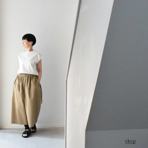 【送料無料】　ワイドパンツ　ショート丈　ウエストゴム　ウエストひも　レディースパンツ　きれいめ　ベージュ　ベージュワイドパンツ　大人　ポケット付き　skep　スケップ 【ワイドパンツ （ ショート ）： ベージュ ［PT03HPBE］】
