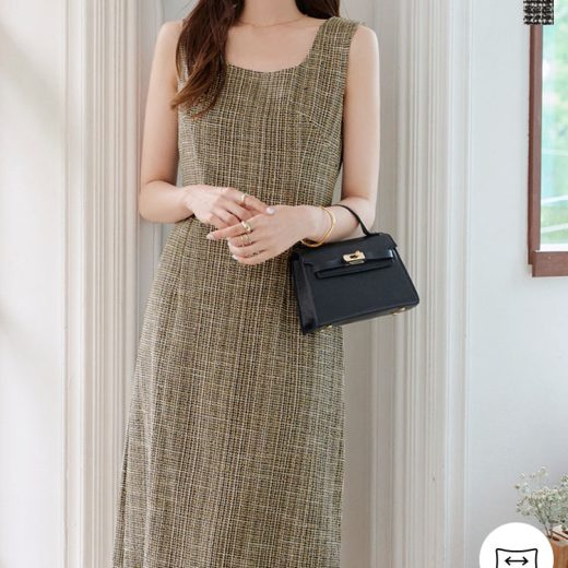 ≪6/24 新発売!!4400円 送料無料≫ ワンピース ツイード [E3516] レディース 20代 30代 40代 ノースリーブ ナロー ロング丈 ツイードワンピース スクエアネック ストレッチ 伸縮性 楽ちん ストレスフリー 夏 サマー タイト スカート 上品 ママ ベーシック【送料無料】
