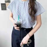 【SALE／20%OFF】GeeRA 綿タッチフレンチスリーブブラウス ジーラ トップス シャツ・ブラウス ブラウン ホワイト ブルー ブラック