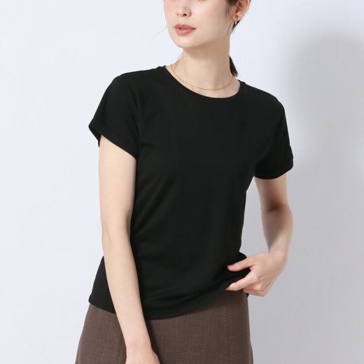 クルーネックTシャツ Tシャツ 半袖 レディース ウォッシャブル 洗える ひんやり 接触冷感 レーヨンポンチ 無地 ホワイト・ザ・スーツカンパニー スーツスクエア トップス オフィスカジュアル フォーマル カジュアル ブラック グレー ホワイト 黒 白 灰色 春 夏