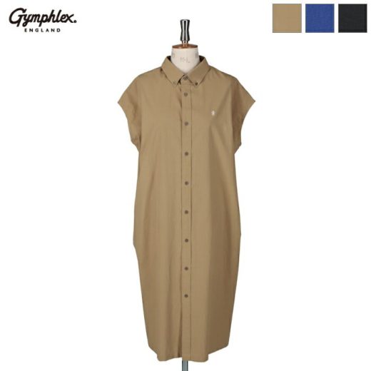 Gymphlex ジムフレックス レディース コットン スリーブレス ボタンダウンシャツワンピース ミモレ丈ワンピース SLEEVELESS B.D. SHIRT DRESS　GY-B0246 TYO