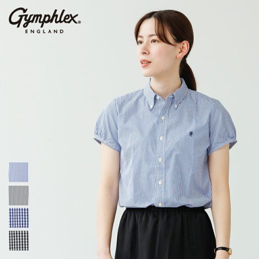 【SALE 30％ OFF】ジムフレックス Gymphlex 半袖シャツ (ストライプ・ギンガム) GY-B0242MGS/MGG 旧#J-0645TSS・SDM 綿 コットン ブラウス 春夏 シャツブラウス シンプル 2025SS