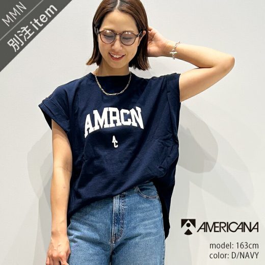 ＼ノベルティバッグ対象／AMERICANA×MMN【別注アイテム】 アメリカーナ　袖ロールアップロゴTシャツ BRF-M-761A GB/2 【RCP】 2025SS プリントTシャツ カットソー