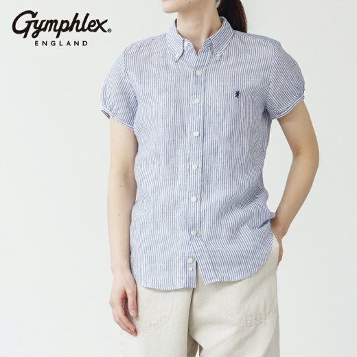 【2025春夏】ジムフレックス Gymphlex ボタンダウン リネン半袖シャツ ストライプGY-B0242LNP （旧：#J-0645LNP） リネン ブラウス 半そで レディース 2025SS