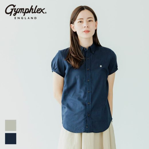 【2025春夏】ジムフレックス Gymphlex ボタンダウン リネン混半袖シャツ 無地 #GY-B0242LIP 麻 ブラウス 半そで レディース 2025SS