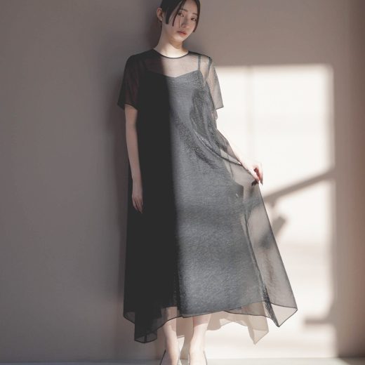 【SALE／20%OFF】kaene シアーオーガンジーショートスリーブドレス カエン ワンピース・ドレス ドレス ブラック ピンク イエロー ブラウン【送料無料】
