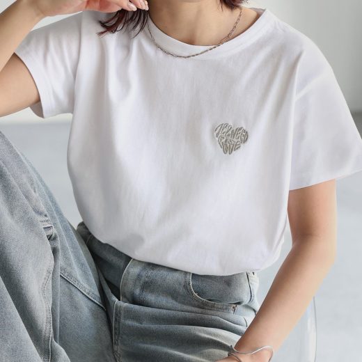 【SALE／33%OFF】Riberry ハートロゴラメ刺繍コンパクトTシャツ/綿100% リベリー トップス カットソー・Tシャツ ホワイト ブラック ピンク ブルー グレー