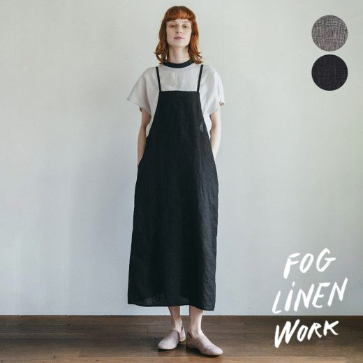 fog linen work（フォグリネンワーク） ライラ ジャンパースカート [LWA806]【全2色 ブラック グレン リネン 100% 麻 ワンピース キャミワンピ 黒 チェック】