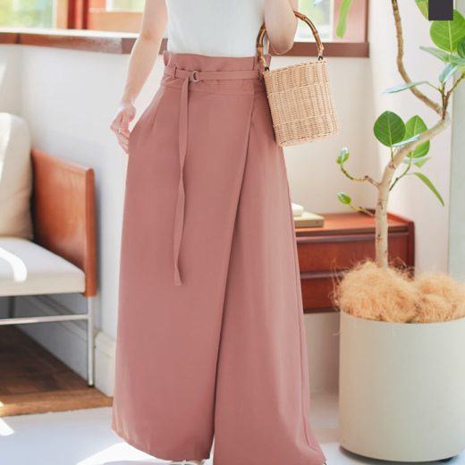 パンツ Dカンベルト付き ラップパンツ [M3684] レディース ボトムス ロング丈 バックゴム ゆったり きれいめ 上品 黒 ワイドパンツ 長ズボン ズボン ロングパンツ ガウチョ おしゃれ【送料無料】