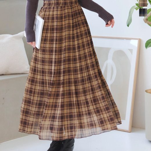 チェック 消しプリーツ スカート レディース チェック柄 プリーツスカート 秋 秋服 フレアスカート ロングスカート チェックスカート 赤 シフォン ボトムス [M4127] 【送料無料】