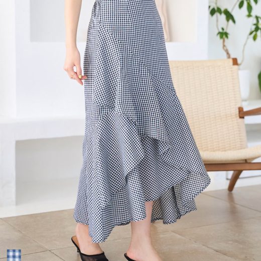 ≪6/19 新発売!!3280円 送料無料≫ アシンメトリーフリルチェックスカート [M4242] レディース 20代 30代 40代 スカート フリルスカート フリル アシメ アシメスカート チェック チェックスカート ギンガムチェック 柄スカート バックゴム ロング ウエストゴム【送料無料】
