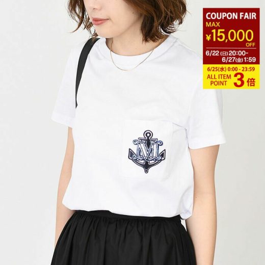 【全品P3倍&最大15,000円OFFクーポン】Max Mara マックスマーラ Tシャツ トップス カットソー アカシア コットンジャージーTシャツ ACACIA 251194103160 レディース ホワイト 半袖 春 夏 刺繍 モノグラム ラインストーン ワンポイント