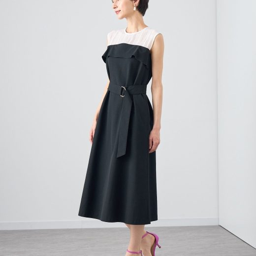 【SALE／30%OFF】ANAYI シアーストライプ切り替えフレア ワンピース アナイ ワンピース・ドレス ワンピース ネイビー ホワイト【送料無料】