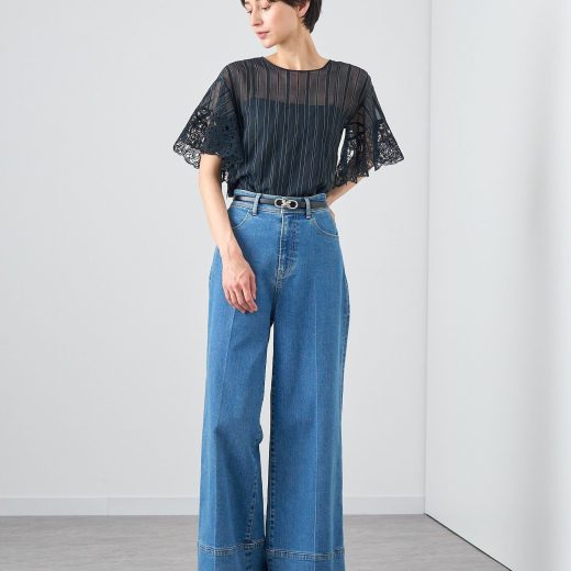 【SALE／40%OFF】ANAYI シアーストライプフリル袖 ブラウス アナイ トップス シャツ・ブラウス ネイビー ホワイト【送料無料】