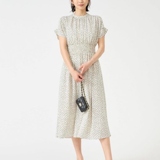 TIARA モノトーンリーフプリントシャーリングワンピース ティアラ ワンピース・ドレス その他のワンピース・ドレス ホワイト ブラック【送料無料】