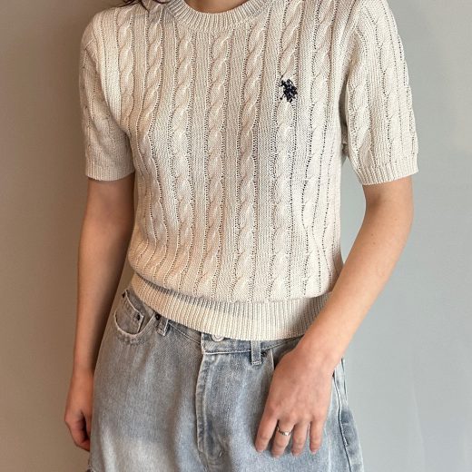 【SALE／16%OFF】Ranan RANAN/(W)＜U.S.POLO ASSN.＞ ワンポイント半袖ケーブルニット ラナン トップス ニット ホワイト ネイビー ベージュ ピンク ブルー【送料無料】