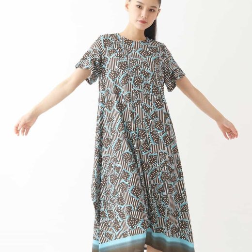【SALE／50%OFF】HIROKO BIS ジオメトリックプリントワンピース /洗濯機で洗える ヒロコ ビス ワンピース・ドレス ワンピース グリーン ピンク【送料無料】